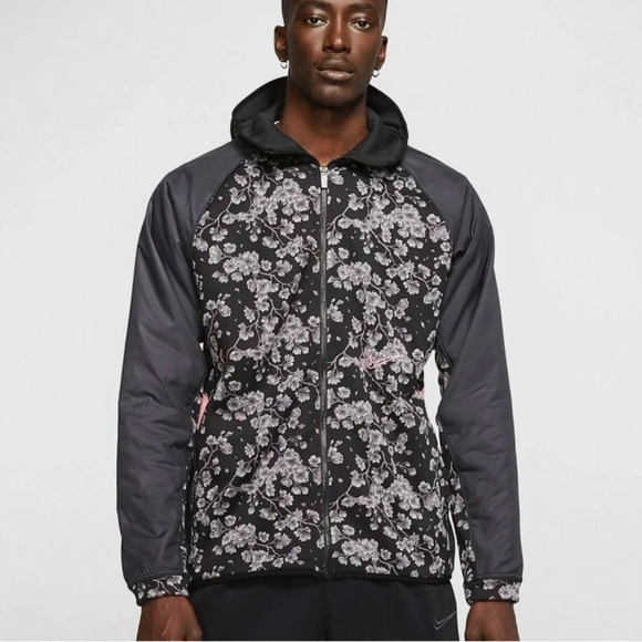 Nike Therma Exploration Black Floral Hooded Jacket Full Zip XL Rare HTF - Picture 3 of 16